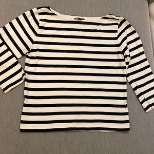 J. Crew Navy Blue and White Stripe  Cotton Boatneck Shirt